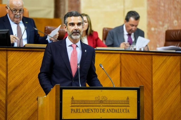 El consejero de Agricultura, Pesca, Agua y Desarrollo Rural, Ramón Fernández-Pacheco, comparece en el Pleno del Parlamento andaluz.