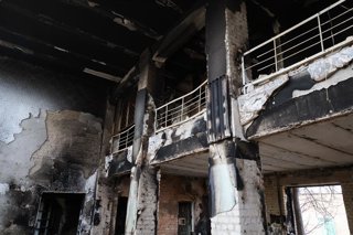 RUSSIA, ZAPOROZHYE REGION - FEBRUARY 21, 2026: A view of a post office on Sobornaya Street in Primorsk damaged in a military strike