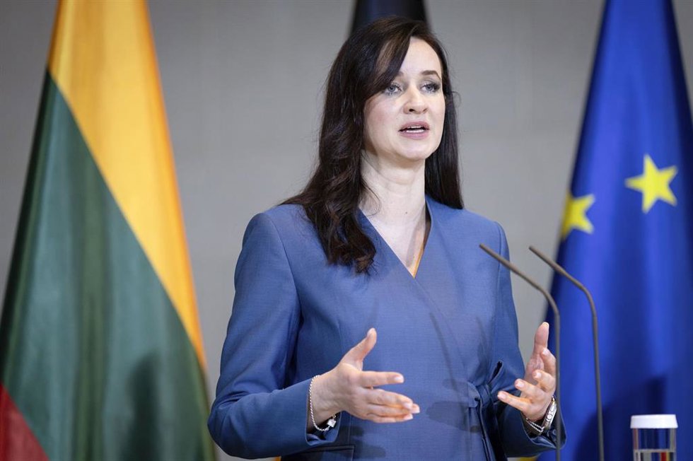 La primera ministra de Lituania, Inga Ruginiene, durante una rueda en la capital de Alemania, Berlín, el 29 de enero de 2026 (archivo)