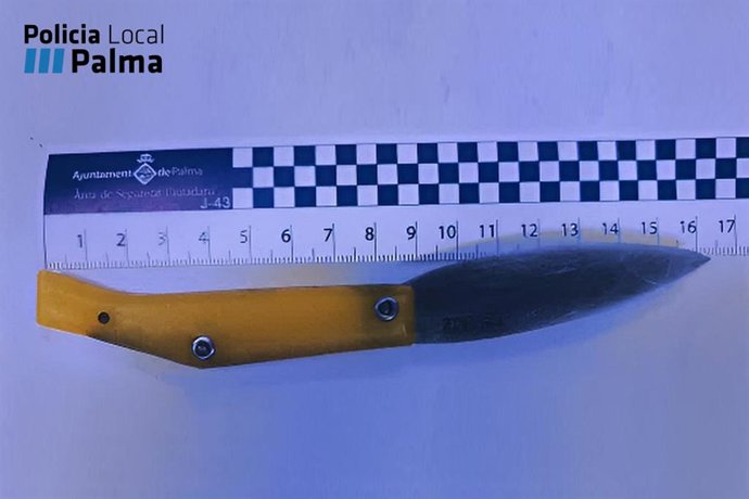 Arma blanca de 7 centímentros con la que un hombre amenazó a la encargada de un bar en Palma.