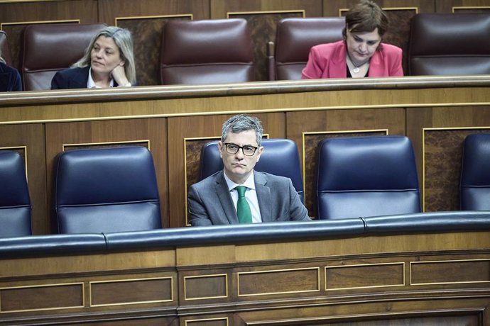 El ministro de la Presidencia, Justicia y Relaciones con las Cortes, Félix Bolaños, durante una sesión plenaria, en el Congreso de los Diputados, a 26 de febrero de 2026, en Madrid (España). El Pleno del Congreso vota hoy la derogación o convalidación del