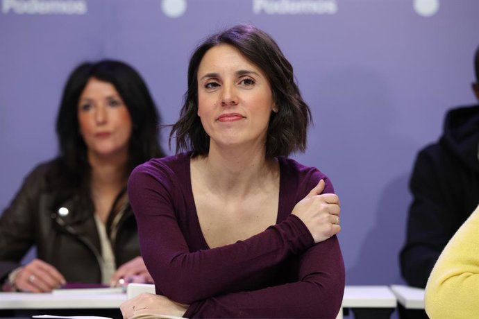 A secretária política do Podemos e eurodeputada, Irene Montero, durante o Conselho Cidadão Estadual do Podemos, em 20 de fevereiro de 2026, em Madri (Espanha).