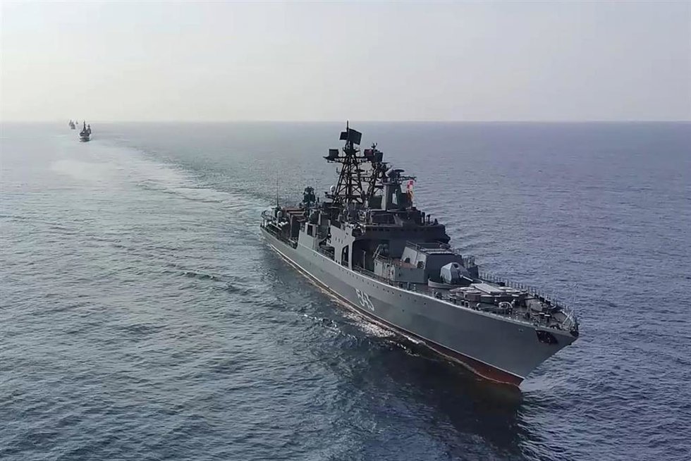 La fragata rusa 'Marshal Shaposhnikov' durante unas maniobras en la bahía de Bengala en febrero de 2026