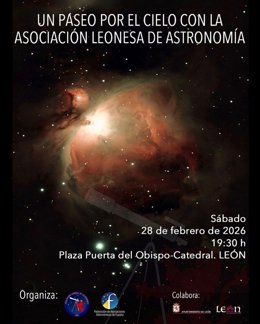 Cartel de la actividad 'Un paseo por el cielo' que tendrá lugar en la plaza de Puerta del Obispo de la capital leonesa.