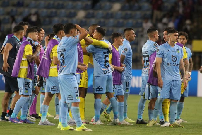 Futbol, O’Higgins vs Esporte Clube Bahia, Segunda Fase, Conmebol Libertadores 2026  Los jugadores de O’Higgins celebran el triunfo contra Esporte Clube Bahia durante el  partido Conmebol Libertadores disputado en el Estadio Codelco El Teniente de