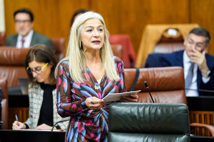 La consejera de Cultura y Deporte, Patricia del Pozo, en el pleno del Parlamento de Andalucía.