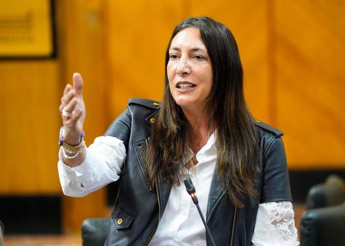 La consejera de Inclusión Social, Juventud, Familias e Igualdad, Loles López, durante su intervención en el Pleno del Parlamento de Andalucía. A 26 de febrero de 2026, Sevilla (Andalucía).