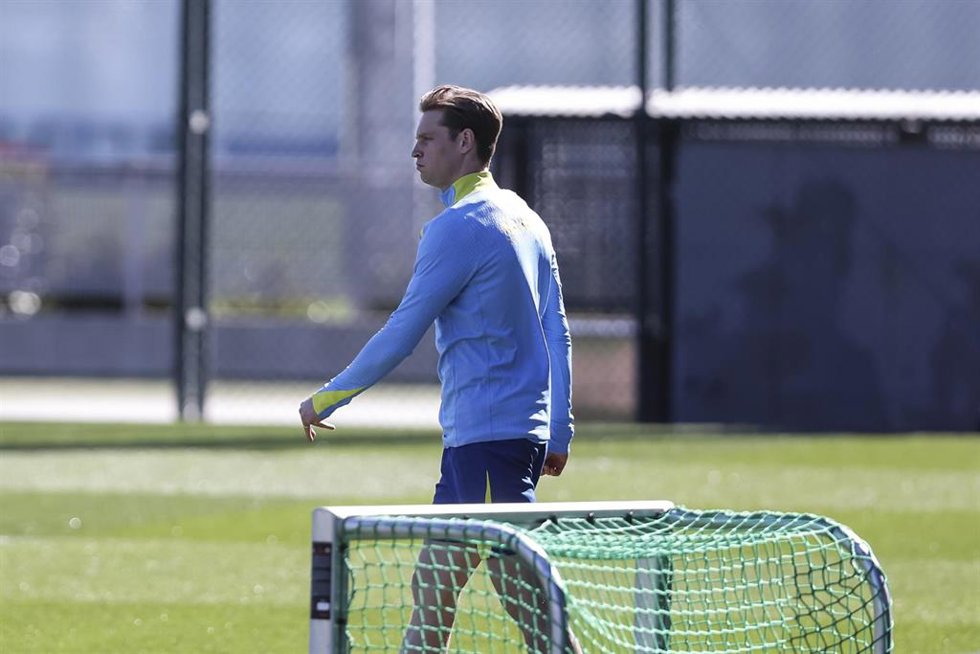 El jugador neerlandés Frenkie de Jong en un entrenamiento con el FC Barcelona