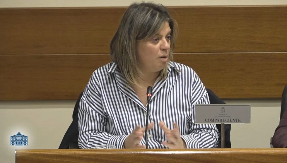 La vicepresidente del Principado, Gimena Llamedo, durante la comisión parlamentario de esta tarde en la JGPA.