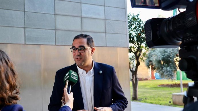 El portavoz del PP de Diputación, Martín Torres, atiende a los medios a las puertas del Salón de Plenos.