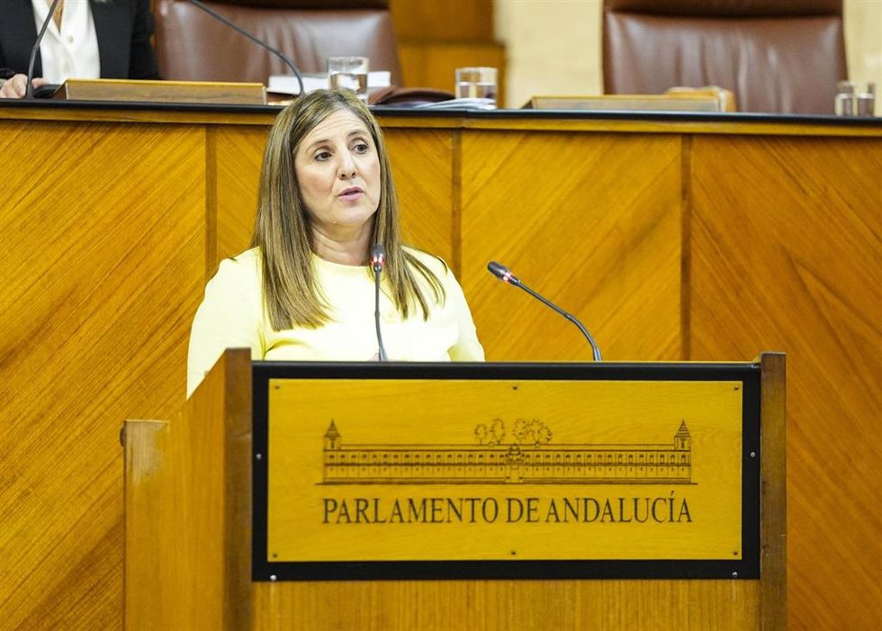 La diputada del PSOE-A Irene García interviene en el Pleno del Parlamento andaluz.