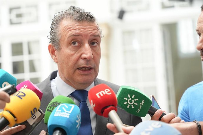 Archivo - El presidente de la Diputación de Sevilla, Javier Fernández, atiende a los medios de comunicación, en una foto de archivo.