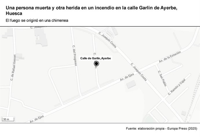 Incendio en una vivienda de la calle Garlin de Ayerbe (Huesca)