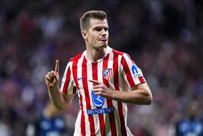 El delantero del Atlético de Madrid Alexander Sorloth celebrando un gol.