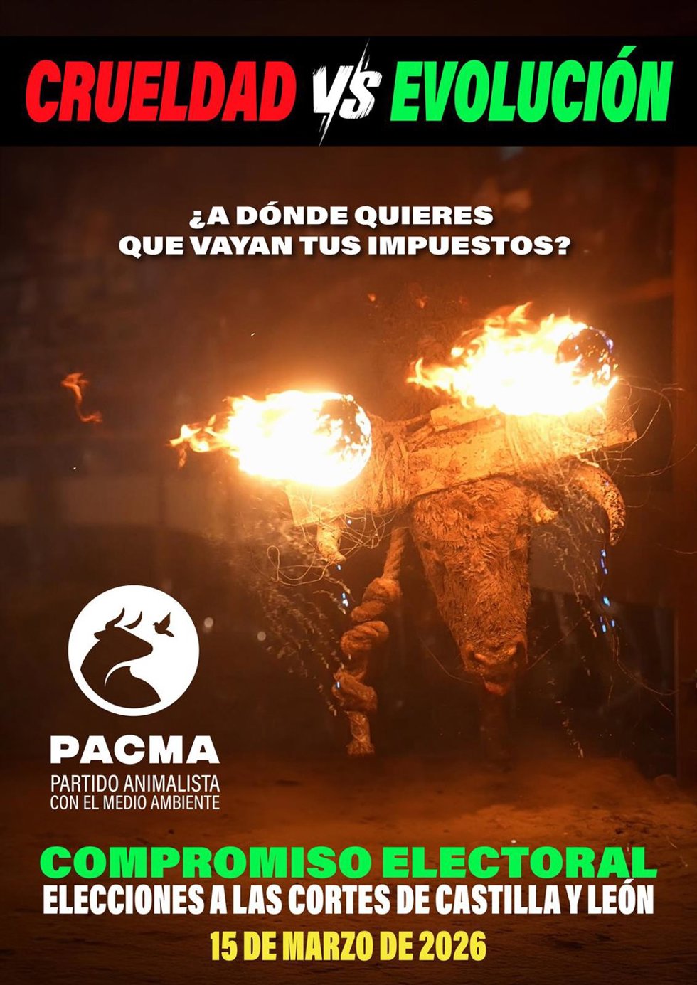 PACMA lanza su campaña electoral para el 15M en Castilla y León bajo el lema 'Castilla y León puede elegir: crueldad o evolución'