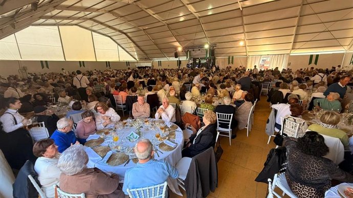 La Algaba rinde homenaje a más de 750 mayores en el Día de Andalucía con su tradicional almuerzo en el auditorio municipal.