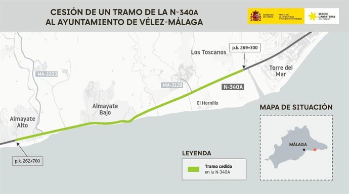 Tramo de la N-340A cedido al Ayuntamiento de Vélez-Málaga