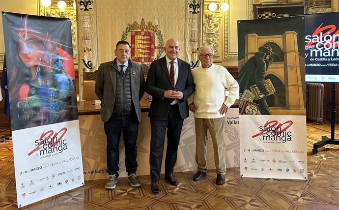El organizador del Salón del Cómic, Carlos Ramírez; el alcalde de Valladolid, Jesús Julio Carnero; y el dibujante vallisoletano y presidente honorífico del Salón, Jesús Redondo.