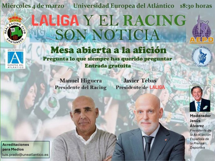 Javier Tebas y Manuel Higuera protagonizan el miércoles una mesa abierta a la afición en UNEATLÁNTICO