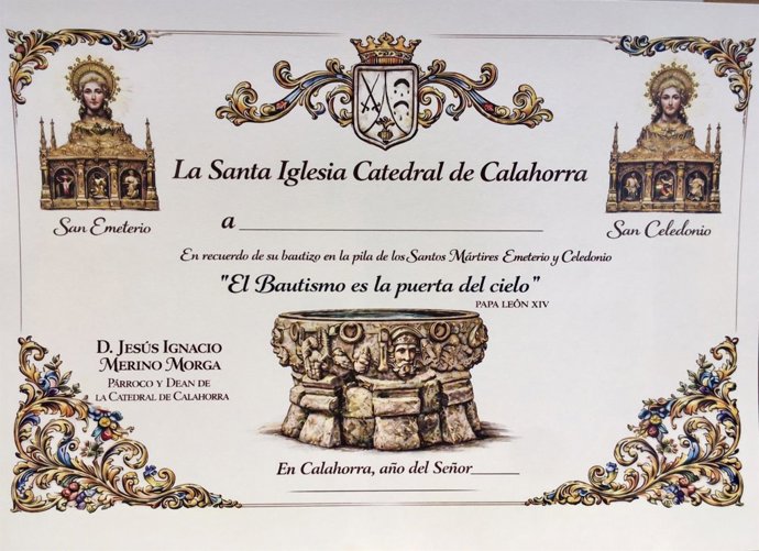 La Catedral de Calahorra entregará un diploma a los bautizados durante 2025 en la pila de los Santos