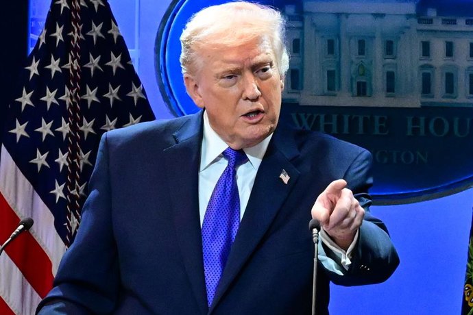 February 20, 2026, Washington, Dc, USA: (NEW) US President Donald Trump speaks during a press conference at the White House. February 20, 2026, Washington, D.C., USA: The US Supreme Court struck down Donald Trump's sweeping global tariffs on Friday, under
