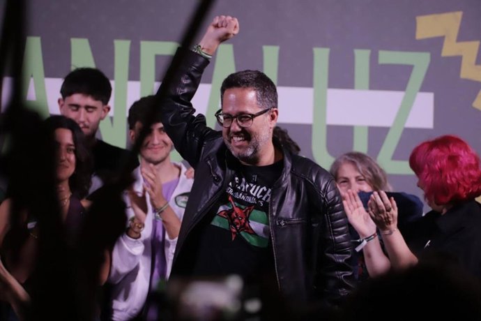 El portavoz de Adelante Andalucía, José Ignacio García, durante el mitin.