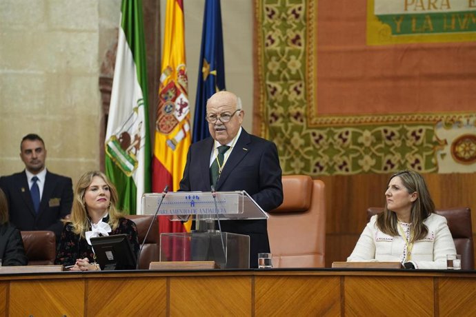 El presidente del Parlamento de Andalucía, Jesús Aguirre interviene en el  cto del Día de Andalucía. A 28 de febrero de 2026 en Sevilla, Andalucía (España).