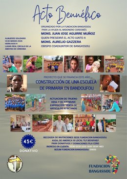 La Fundación Bangassou organiza su tradicional comida solidaria el día 14 de marzo, a las 14,00 horas en el Real Círculo de la Amistad de Córdoba, para recaudar fondos que se destinarán como ayuda para la construcción de una escuela de Primaria en Bandouf