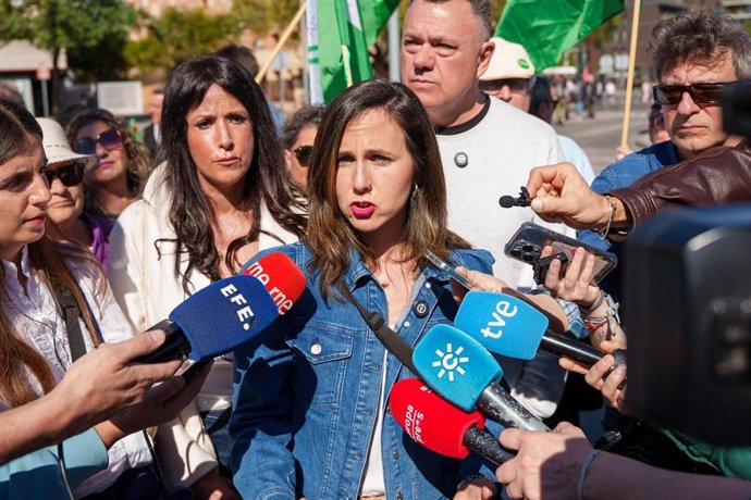 La secretaria general de Podemos, Ione Belarra, en la la manifestación convocada por la Plataforma 28F.