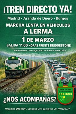Una 'marcha lenta' de coches pedirá este domingo que se recupere el tren directo entre Burgos y Madrid