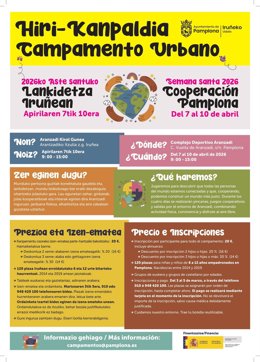 Cartel de los campamentos urbanos municipales para Semana Santa del Ayuntamiento de Pamplona.