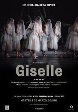 Cartel de  la transmisión en directo de 'Giselle' 3 de marzo a las 20.15 horas en León (Cines Van Gogh) y Astorga (Cine Velasco Astorga), Segovia (Artesiete Segovia), Zamora (Multicines Zamora) y Salamanca (Cines Van Dyck)