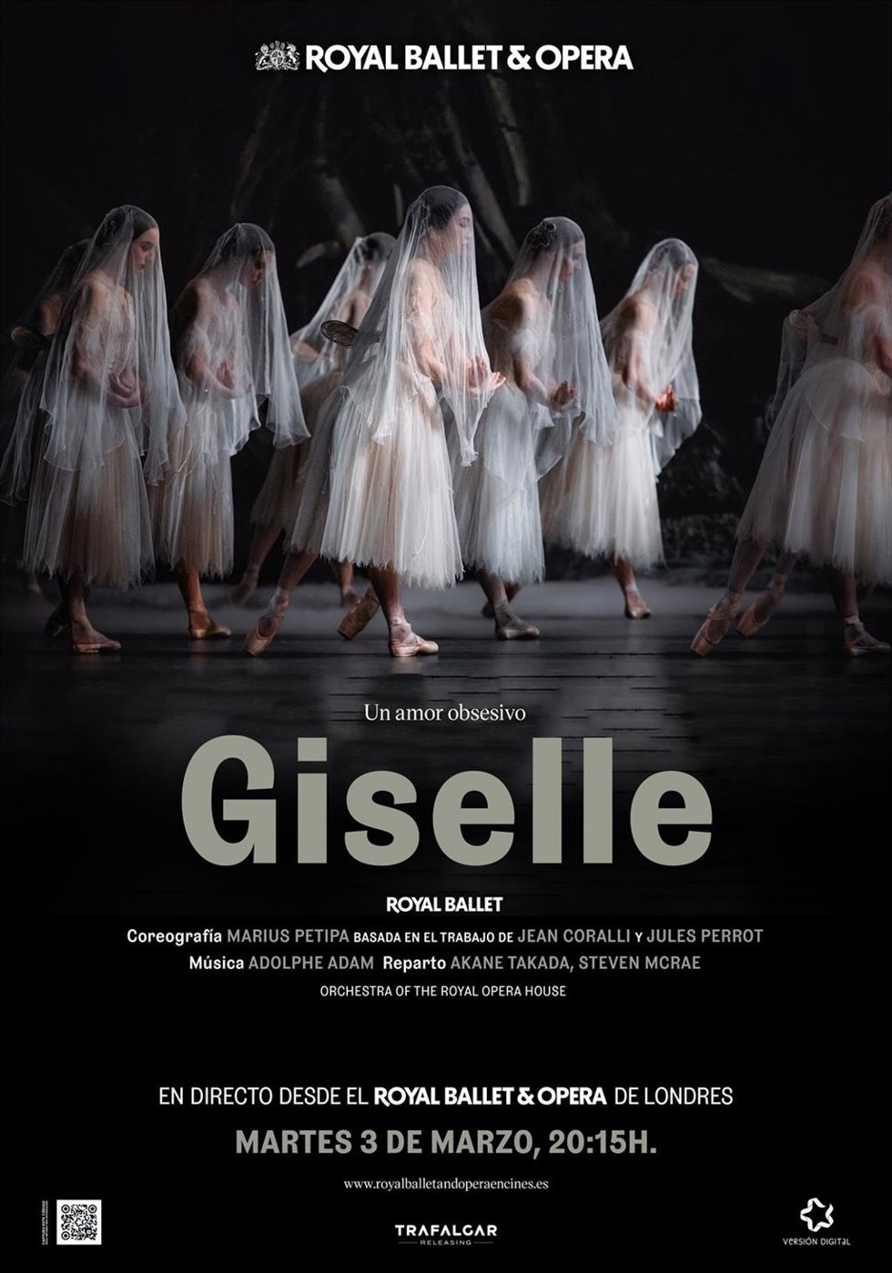 Cartel de la transmisión en directo de 'Giselle' 3 de marzo a las 20.15 horas en León (Cines Van Gogh) y Astorga (Cine Velasco Astorga), Segovia (Artesiete Segovia), Zamora (Multicines Zamora) y Salamanca (Cines Van Dyck)