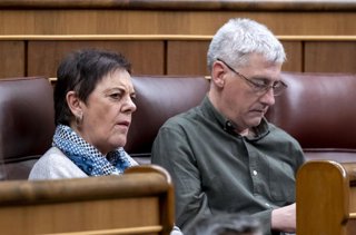 La portavoz de EH Bildu en el Congreso, Mertxe Aizpurua y el diputado de Bildu Oskar Matute durante una sesión plenaria en el Congreso de los Diputados, a 12 de febrero de 2026, en Madrid (España).