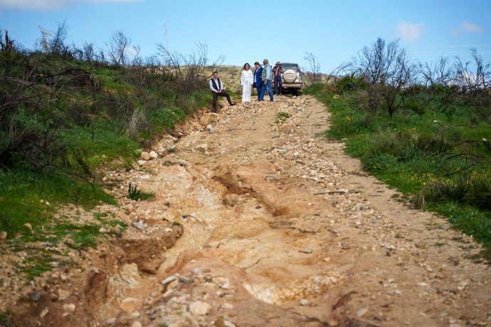 La consejera de Sostenibilidad y Medio Ambiente de la Junta de Andalucía, Catalina García, en su visita a la localidad hispalense de Burguillos.