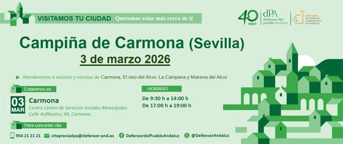 Cartel de la visita de la Oficina de Información del Defensor del Pueblo Andaluz en la Campiña de Carmona.