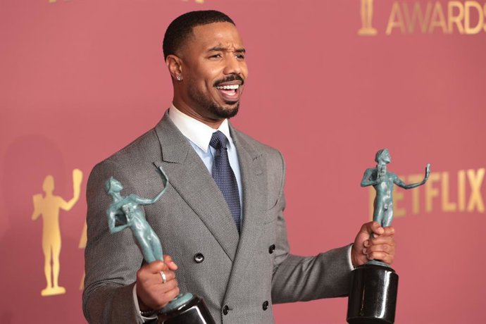 March 1, 2026, Los Angeles, California, USA: Michael B. Jordan wins 'Outstanding Performance by a Male Actor in a Leading Role' for 'Sinners' at the 32nd Annual Actor Awards at the Shrine Auditorium on March 1, 2026 in Los Angeles, California