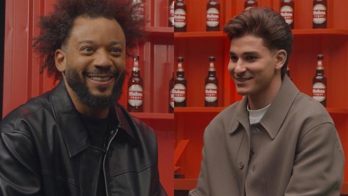 Mahou y LaLiga presentan con Julián Álvarez y Marcelo su nueva campaña 'Cinco de Cinco'.