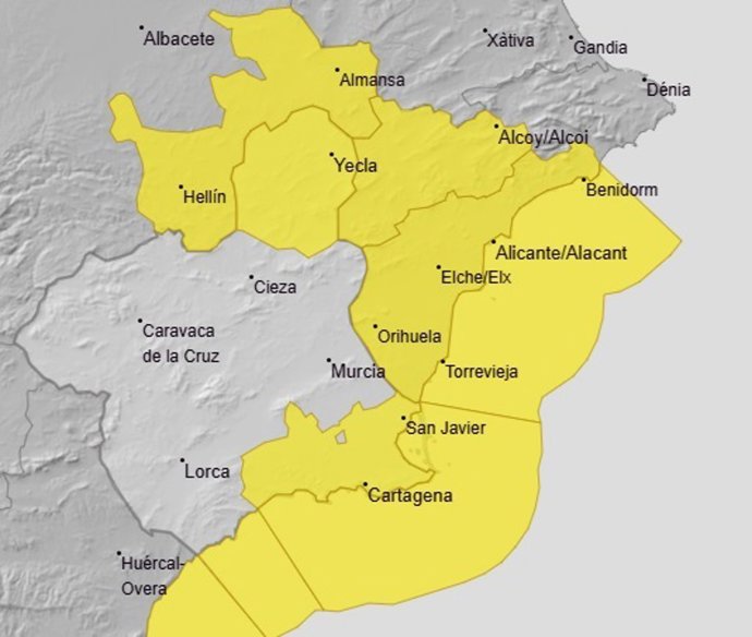 La Aemet activa avisos amarillos por viento y oleaje para este martes en el norte y litoral de la Región