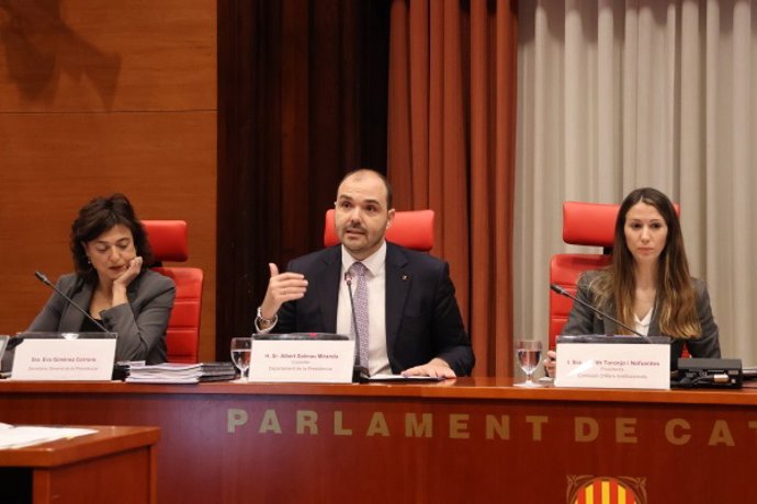 El conseller de Presidencia de la Generalitat, Albert Dalmau, en la comisión de Asuntos Institucionales del Parlament