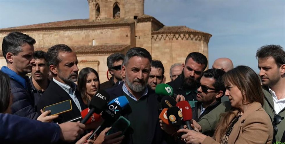 El presidente de Vox, Santiago Abascal, en Almazán (Soria).
