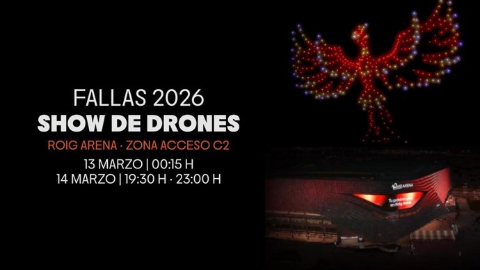 El Roig Arena monta un espectáculo gratuito de 350 drones para los días 13 y 14 de marzo
