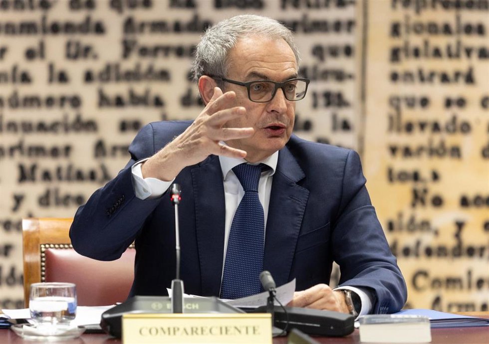 El expresidente del Gobierno José Luis Rodríguez Zapatero ante la Comisión de Investigación sobre el caso Koldo, en el Senado, a 2 de marzo de 2026, en Madrid (España).