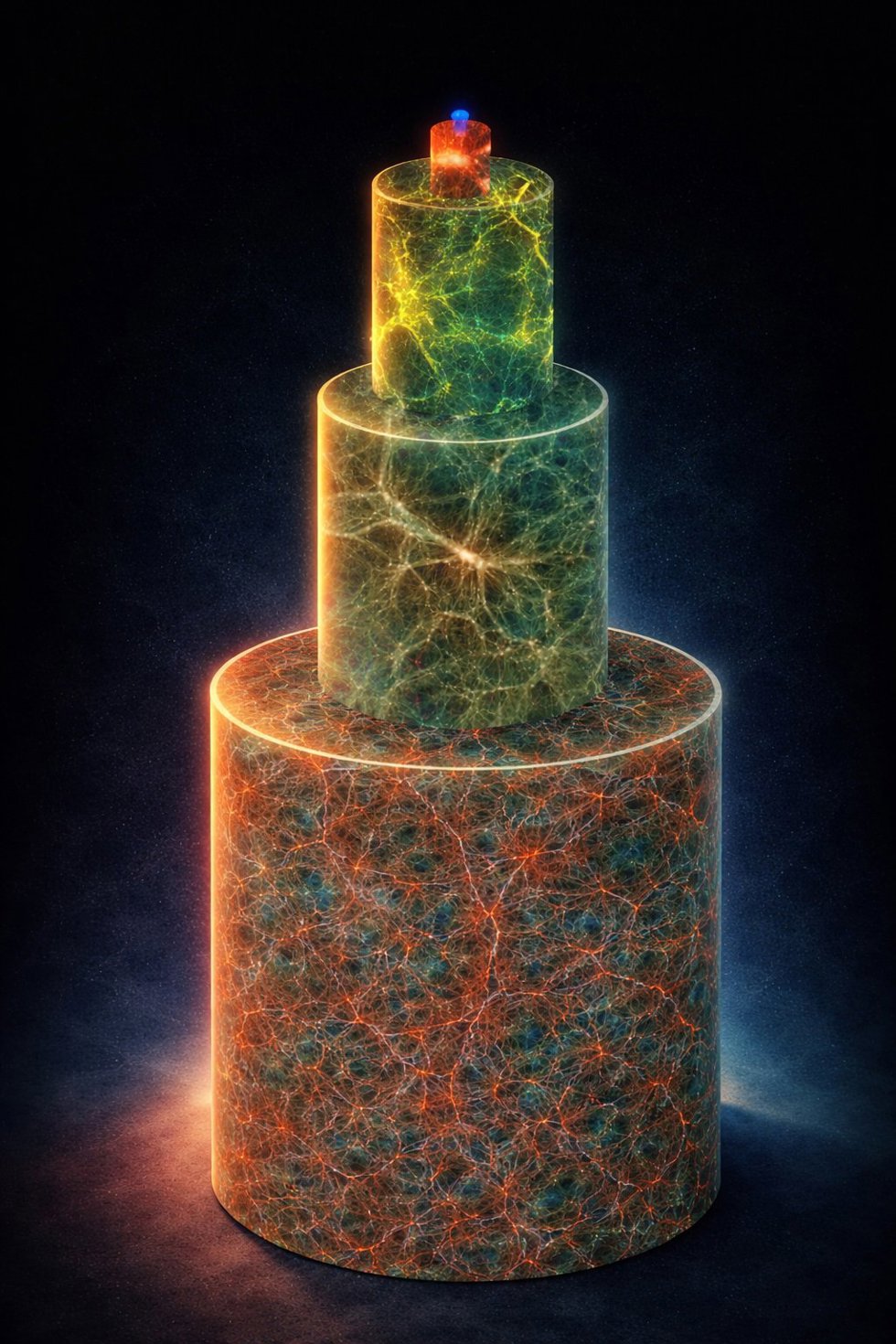 Representación visual de la diferencia de volúmenes de cada simulación usada en el trabajo. La diferencia de volúmenes de cada cilindro representa la diferencia de volúmenes de las cajas simuladas usadas.