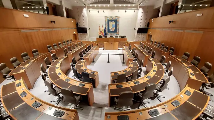 Hemiciclo vacío de las Cortes de Aragón.