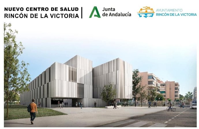 Infografía que recrea una vista exterior del futuro centro de salud de Rincón de la Victoria.