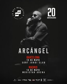 Cartel de los conciertos de Arcángel en Barcelona y Madrid