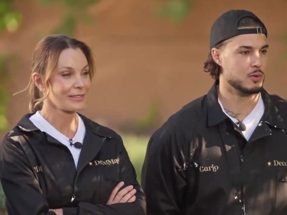 Mar Flores y Carlo Costanzia en el rodaje de 'Decomasters'