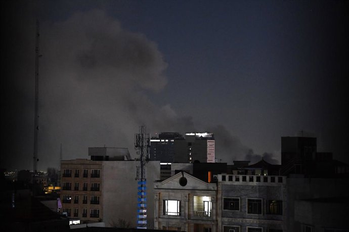 TEHRAN, March 2, 2026  -- This photo taken on March 1, 2026 shows smoke rising in Tehran, Iran. On Sunday evening, Iran's state-run IRIB TV reported that the United States and Israel had attacked parts of the organization in Tehran. A major hospital in Te