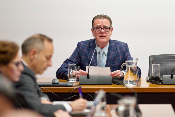 El asesor fiscal Miguel Moreno Purroy comparece en la comisión de investigación del Parlamento de Navarra sobre adjudicaciones públicas.